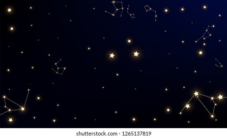 Constellation Map. Mystic Cosmic Sky with Many Stars.     Astronomical Print. Dark Galaxy Pattern. Vector Nebula Space Background.