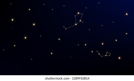 Constellation Map. Mystic Cosmic Sky with Many Stars.     Gradient Blue Galaxy Pattern. Astronomical Print. Vector Space Stars Background.