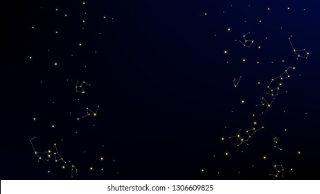 Constellation Map. Mystic Cosmic Sky with Many Stars.     Astronomical Print. Dark Galaxy Pattern. Vector Nebula Space Background.