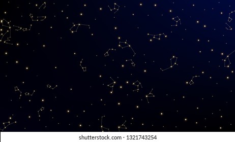 Constellation Map. Mystic Cosmic Sky with Many Stars.     Gradient Blue Galaxy Pattern. Astronomical Print. Vector Space Stars Background.