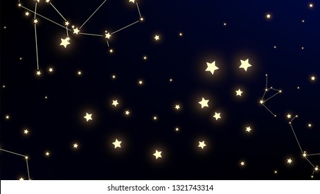 Constellation Map. Mystic Cosmic Sky with Many Stars.     Astronomical Print. Blue Galaxy Pattern. Vector Nebula Space Background.