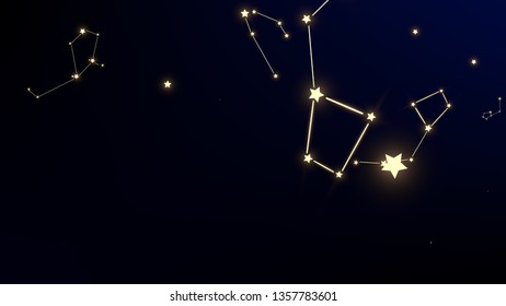 Constellation Map. Mystic Cosmic Sky with Many Stars.     Blue Galaxy Pattern. Astronomical Print. Vector Stars in Space Background.