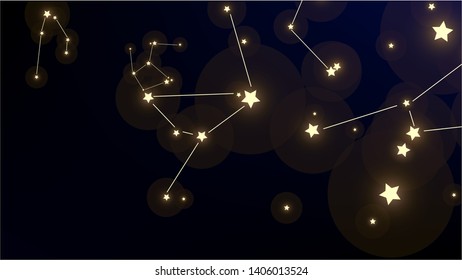 Constellation Map. Mystic Cosmic Sky with Many Stars.     Dark Galaxy Pattern. Astronomical Print. Vector Stars Background.