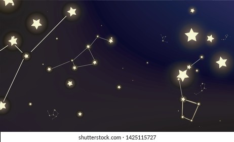 Constellation Map. Mystic Cosmic Sky with Many Stars.     Astronomical Print. Gradient Blue Galaxy Pattern. Vector Nebula Space Background.