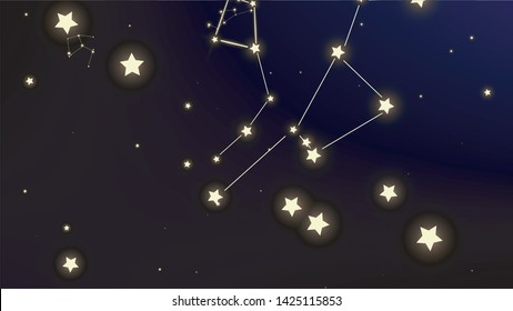 Constellation Map. Mystic Cosmic Sky with Many Stars.     Dark Blue Galaxy Pattern. Astronomical Print. Vector Stars in Space Background.