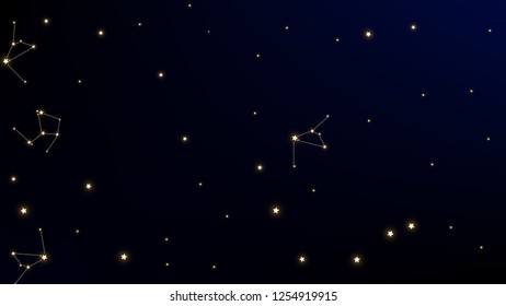 Constellation Map. Night Galaxy Pattern. Beautiful Cosmic Sky with Many Stars.     Astronomical Print. Vector Zodiac Sky Background.