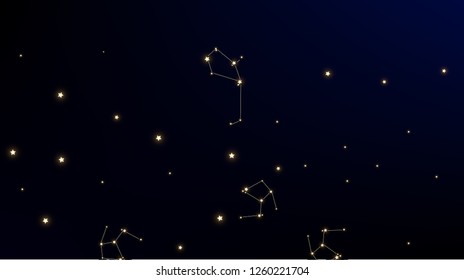 Constellation Map. Night Galaxy Pattern. Magic Cosmic Sky with Many Stars.     Astronomical Print. Vector Nebula Space Background.