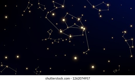 Constellation Map. Night Galaxy Pattern. Magic Cosmic Sky with Many Stars.     Astronomical Print. Vector Stars Background.