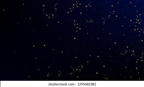 Constellation Map. Night Galaxy Pattern. Astronomical Print. Magic Cosmic Sky with Many Stars.     Vector Milky Way Background.