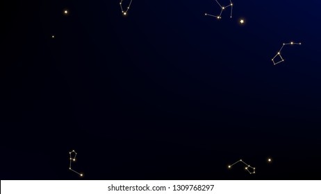 Constellation Map. Night Galaxy Pattern. Astronomical Print. Beautiful Cosmic Sky with Many Stars.     Vector Stars in Space Background.