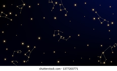 Constellation Map. Night Galaxy Pattern. Shining Cosmic Sky with Many Stars.     Astronomical Print. Vector Milky Way Background.