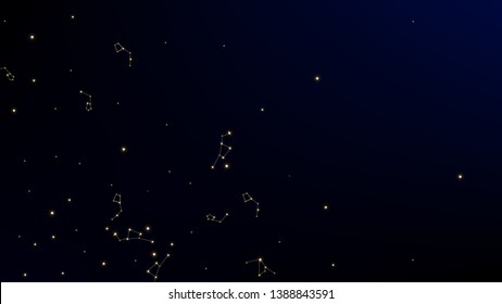 Constellation Map. Night Galaxy Pattern. Shining Cosmic Sky with Many Stars.     Astronomical Print. Vector Constellation Map Background.