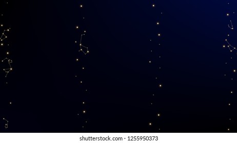 Constellation Map. Shining Cosmic Sky with Many Stars.     Astronomical Print. Blue Galaxy Pattern. Vector Zodiac Sky Background.
