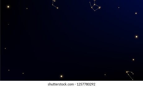 Constellation Map. Shining Cosmic Sky with Many Stars.     Dark Blue Galaxy Pattern. Astronomical Print. Vector Space Stars Background.