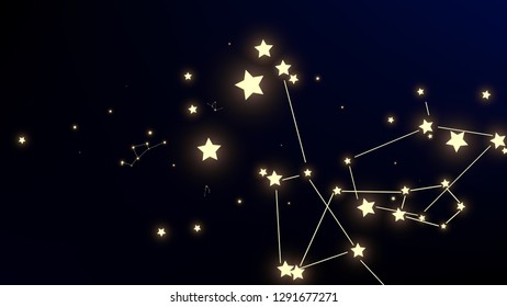 Constellation Map. Shining Cosmic Sky with Many Stars.     Gradient Blue Galaxy Pattern. Astronomical Print. Vector Zodiac Sky Background.