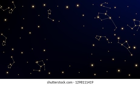 Constellation Map. Shining Cosmic Sky with Many Stars.     Astronomical Print. Gradient Blue Galaxy Pattern. Vector Constellation Pattern.