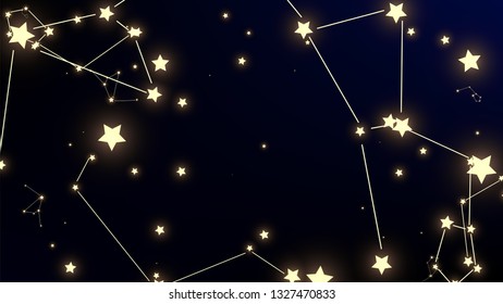 Constellation Map. Shining Cosmic Sky with Many Stars.     Dark Galaxy Pattern. Astronomical Print. Vector Zodiac Sky Background.