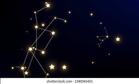 Constellation Map. Shining Cosmic Sky with Many Stars.     Astronomical Print. Dark Galaxy Pattern. Vector Sky Cosmos Background.