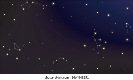 Constellation Map. Shining Cosmic Sky with Many Stars.     Astronomical Print. Night Galaxy Pattern. Vector Stars in Space Background.