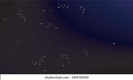 Constellation Map. Shining Cosmic Sky with Many Stars.     Astronomical Print. Dark Galaxy Pattern. Vector Sky Cosmos Background.