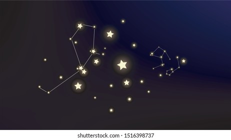 Constellation Map. Shining Cosmic Sky with Many Stars.     Night Galaxy Pattern. Astronomical Print. Vector Stars in Space Background.