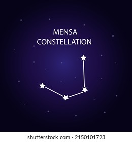 The constellation of Mensa with bright stars. A constellation on a blue background of the cosmic sky. Vector illustration.