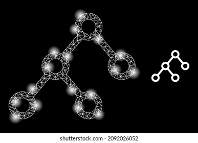 Constellation mesh binary connections web icon with illuminated light spots. Illuminated constellation generated from binary connections vector icon. Glossy frame web polygonal binary connections,