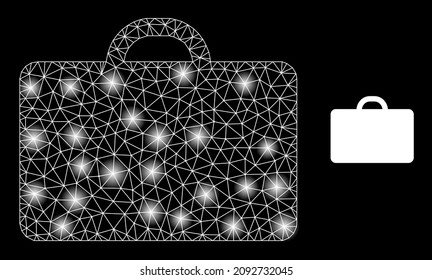 Constellation mesh case web icon with glossy spots. Illuminated constellation is done using case vector icon. Illuminated frame web polygonal case, on a black background.