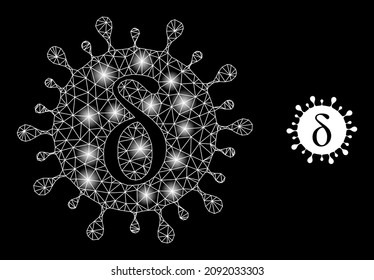 Constellation mesh Delta covid virus web icon with glitter light spots. Illuminated constellation is created from Delta covid virus vector icon. Constellation carcass web polygonal Delta covid virus,