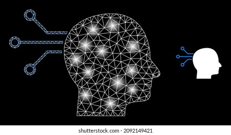 Constellation mesh direct brain connection web icon with sparkle light spots. Illuminated constellation generated using direct brain connection vector icon.