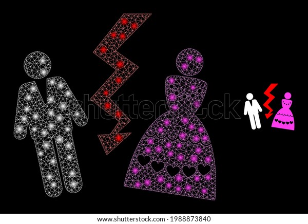 Constellation mesh divorce persons with\
lightspots. Vector constellation based on divorce persons icon.\
Glowing frame mesh divorce persons on a black\
background.