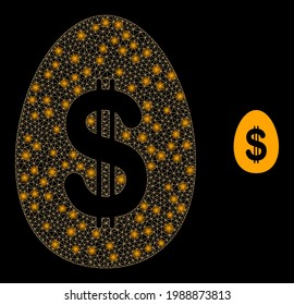 Huevo de depósito en malla de constelación con manchas ligeras. Constelación vectorial generada a partir del icono del huevo depositado en dólares. Huevo de depósito en malla de canal de la carne en un fondo negro.