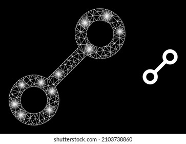 Constellation mesh link web icon with glowing light spots. Illuminated constellation is created using link vector icon. Illuminated carcass web polygonal link, on a black background.
