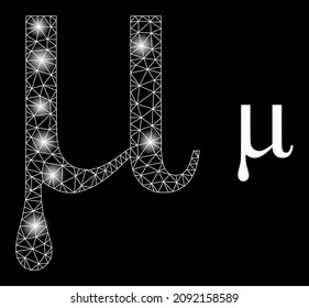 Constellation mesh Mu Greek lowercase letter web icon with sparkle spots. Illuminated constellation done using Mu Greek lowercase letter vector icon.