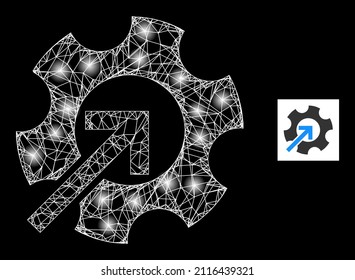 Constellation mesh net gear integration icon with flare spots. Illuminated constellation is done from gear integration vector icon and intersected lines. Illuminated frame gear integration,