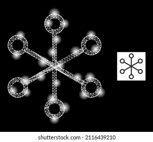 Constellation mesh net links icon with glitter spots. Illuminated constellation is done using net links vector icon and intersected lines. Constellation carcass net links, on a black background.