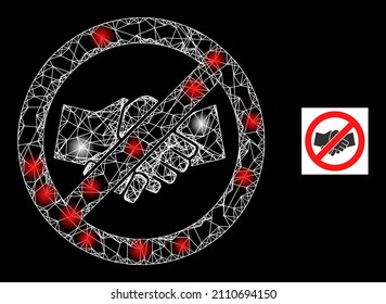 Constellation mesh net stop handshake icon with majestic spots. Illuminated constellation created from stop handshake vector icon and crossing lines. Constellation carcass stop handshake,