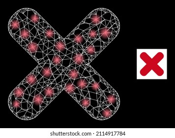 Constellation mesh net terminate icon with illuminated light spots. Illuminated constellation is generated using terminate vector icon and intersected lines. Illuminated frame terminate,
