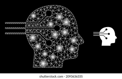 Constellation mesh neural interface web icon with bright spots. Illuminated constellation is done from neural interface vector icon. Constellation frame web polygonal neural interface,
