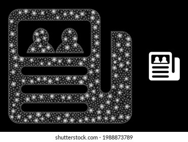 Constellation mesh newspaper with glowing spots. Vector constellation based on newspaper icon. Illuminated frame mesh newspaper on a black background.