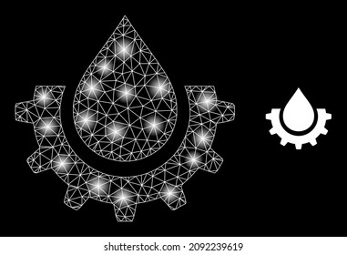 Constellation mesh oil industry web icon with sparkle spots. Illuminated constellation done from oil industry vector icon. Constellation carcass web polygonal oil industry, on a black background.