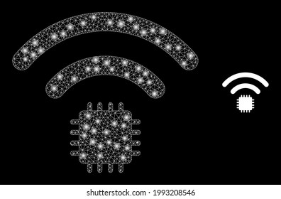 Constellation mesh radio sensor with lightspots. Vector constellation generated from radio sensor icon. Constellation carcass mesh radio sensor on a black background.