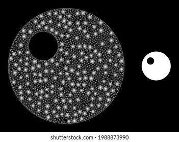 Máscara de constante con manchas claras. Marco vectorial basado en el icono de esfera. Marco de constelación de esfera poligonal sobre un fondo negro.