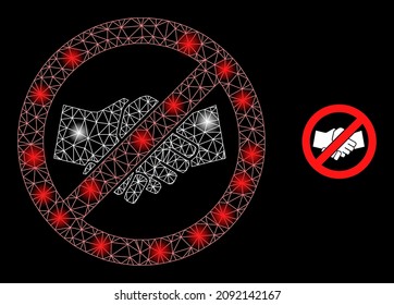 Constellation mesh stop handshake web icon with magic spots. Illuminated constellation generated from stop handshake vector icon. Illuminated frame web polygonal stop handshake, on a black background.
