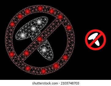 Constellation mesh stop mushroom web icon with magic light spots. Illuminated constellation is created using stop mushroom vector icon. Glossy carcass web polygonal stop mushroom,