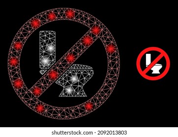 Constellation mesh stop toilet web icon with glowing spots. Illuminated constellation is done using stop toilet vector icon. Bright frame web polygonal stop toilet, on a black background.