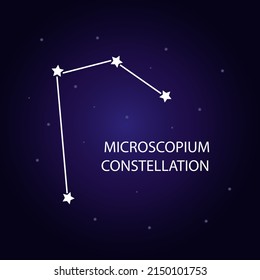 The constellation of Microscopium with bright stars. A constellation on a blue background of the cosmic sky. Vector illustration.