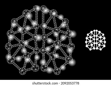 Constellation net AI structure web icon with flare light spots. Illuminated constellation is generated using AI structure vector icon. Constellation frame web polygonal AI structure,