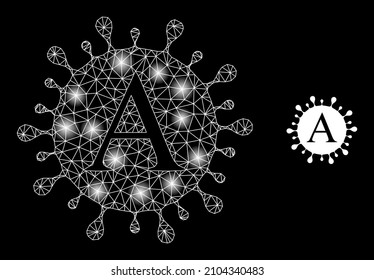 Red de constelación Alfa coronavirus icono web con majestuosas manchas de luz. La constelación iluminada se crea a partir del icono del vector del coronavirus alfa. Coronavirus alfa polígonal de marco iluminado,