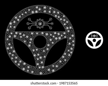 Constellation net autopilot with glowing spots. Vector frame based on autopilot icon. Constellation frame mesh autopilot on a black background.